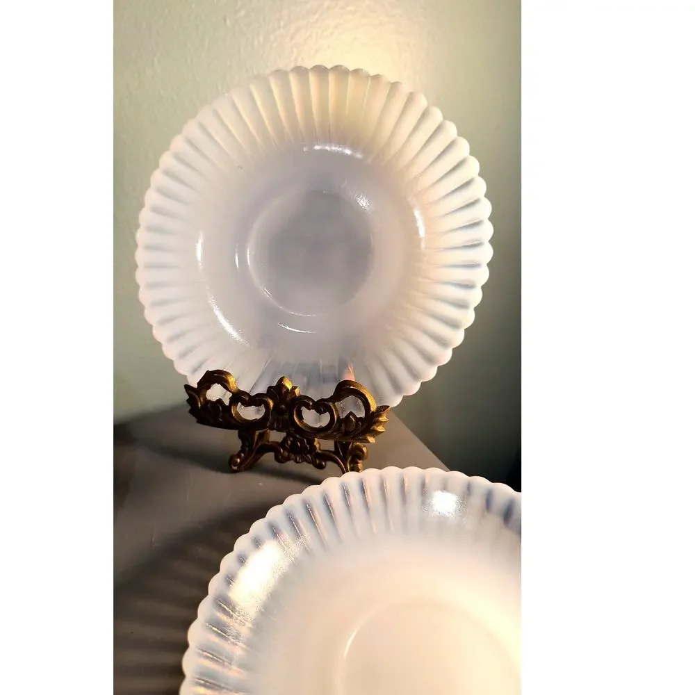 848 Set of 4 Saucers Monax Milk Glass Macbeth Evans Petalware